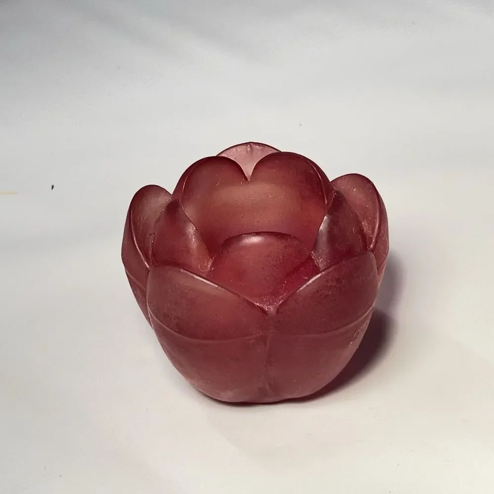 Vintage Frosted Red Lotus Viking Glass Candle Holder